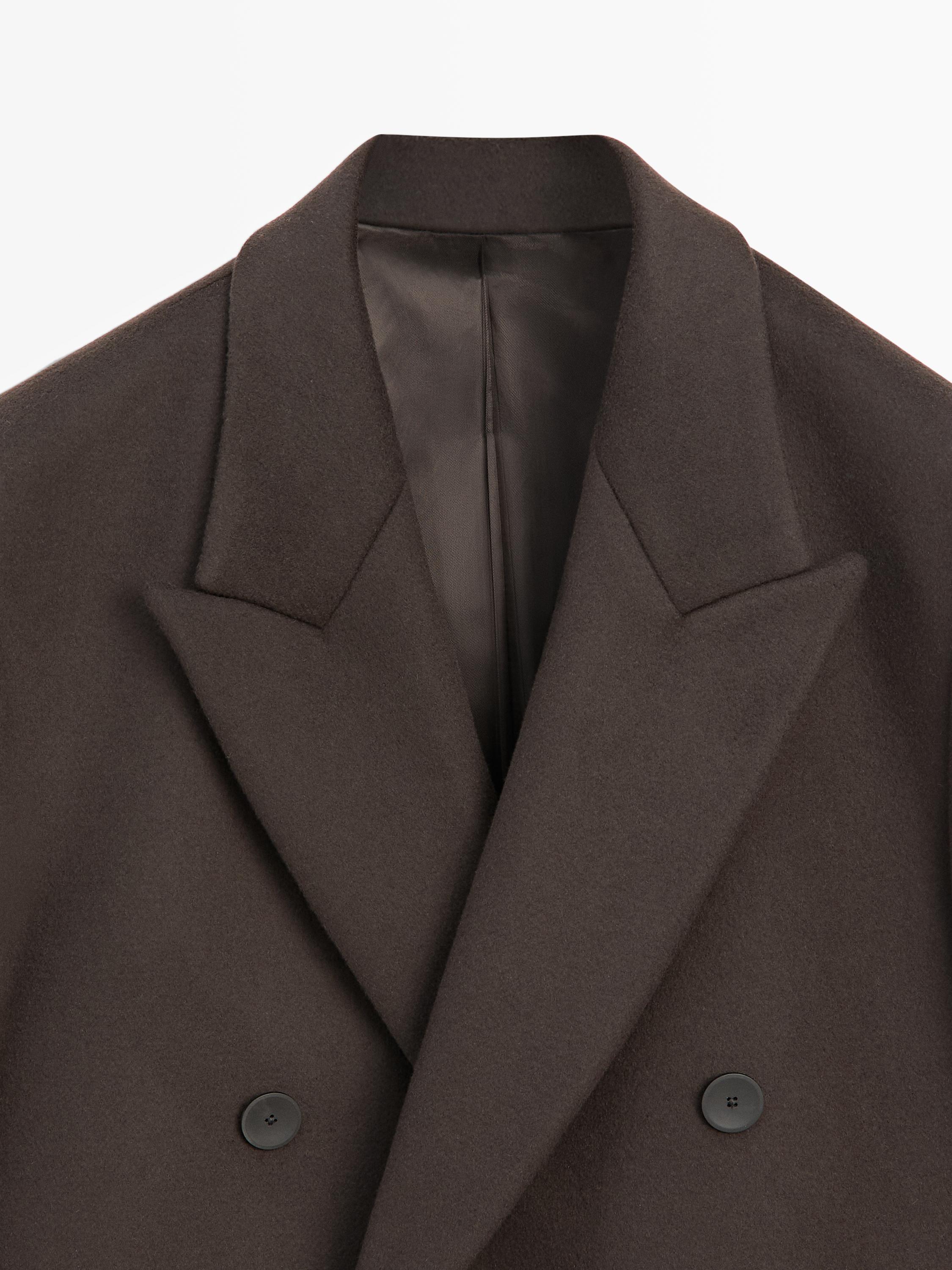 Long double-breasted wool blend coat